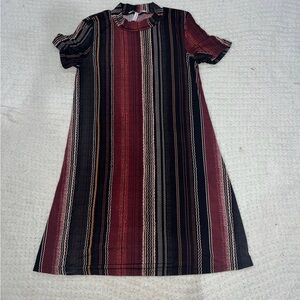 BCBGeneration Vertical Stripe Mini Dress in Burgundy, Black & Cream